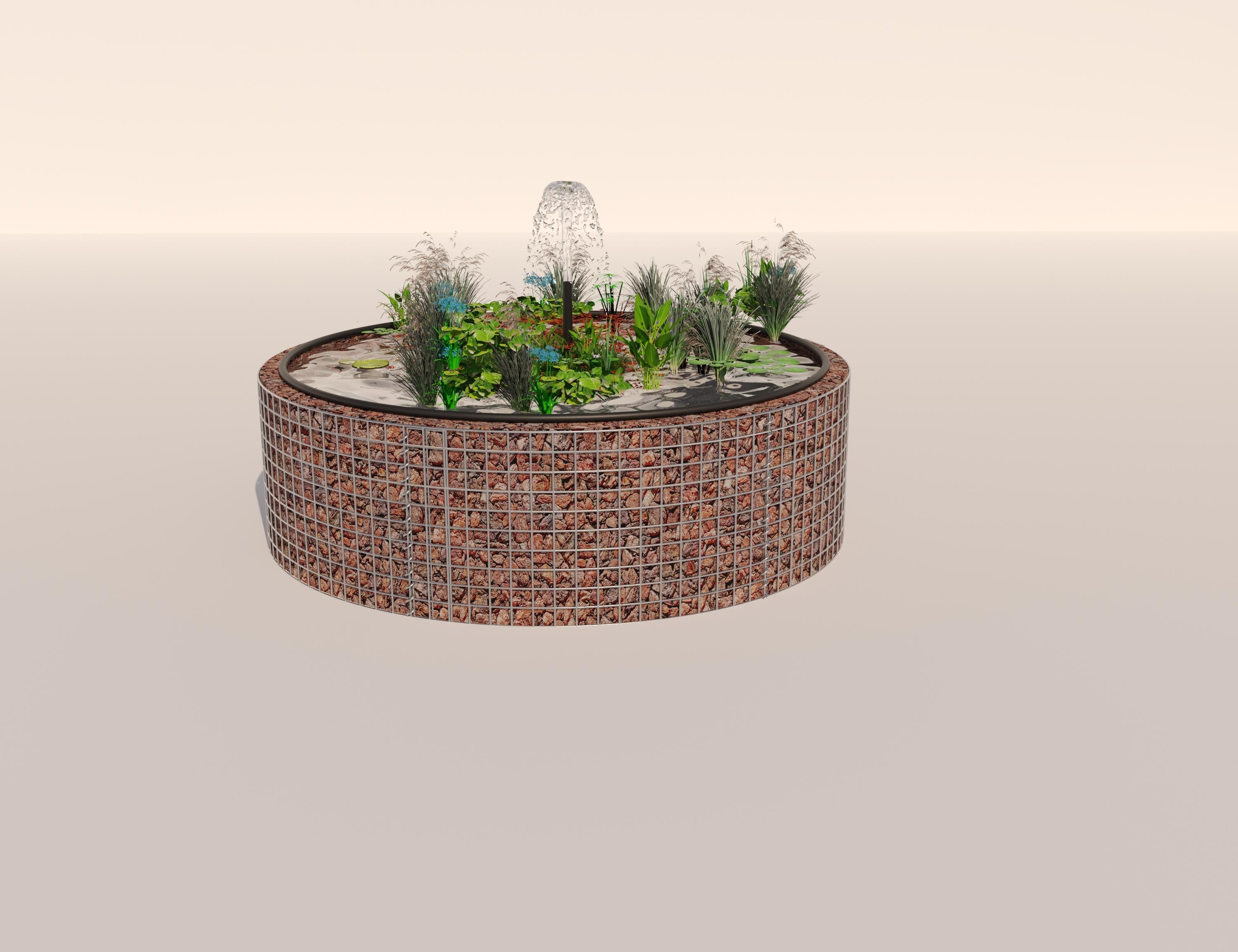Tanque elevado de gabiões, redondo, diâmetro exterior 172 cm, altura 50 cm, dimensão da malha 5 x 5 cm, espessura da parede 15 cm