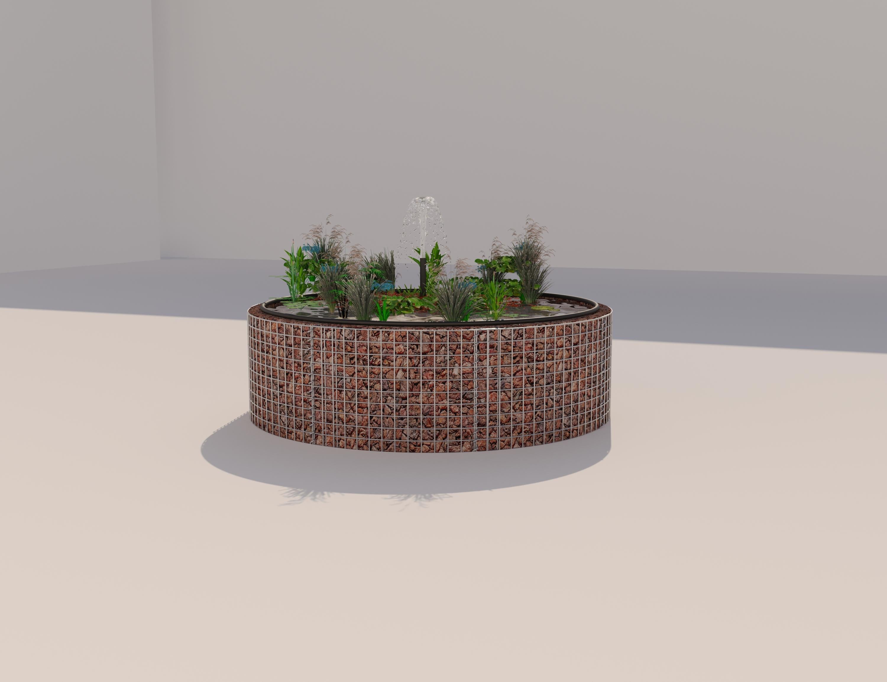 Tanque elevado de gabiões, redondo, diâmetro exterior 172 cm, altura 50 cm, dimensão da malha 5 x 5 cm, espessura da parede 15 cm