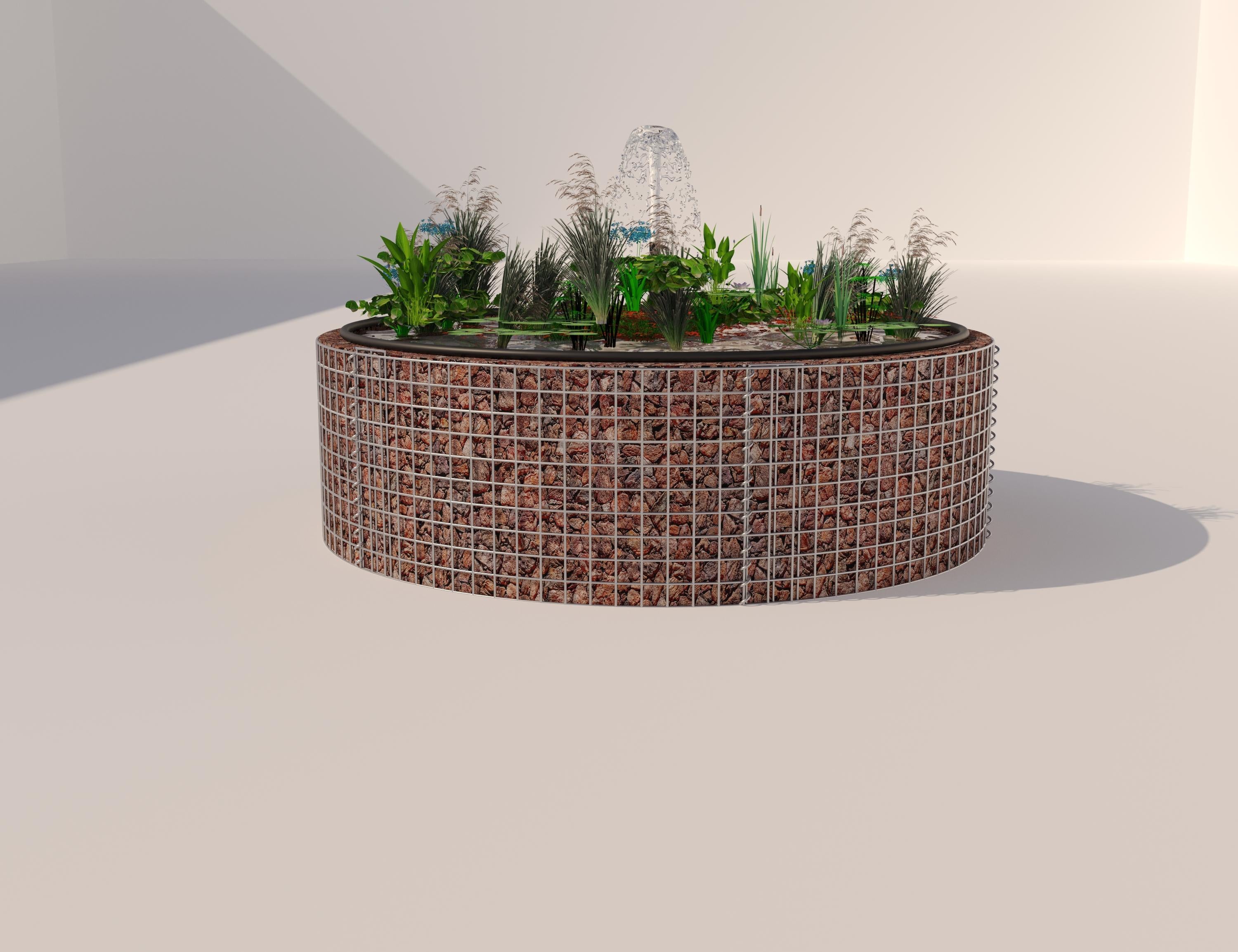 Tanque elevado de gabiões, redondo, diâmetro exterior 172 cm, altura 50 cm, dimensão da malha 5 x 5 cm, espessura da parede 15 cm