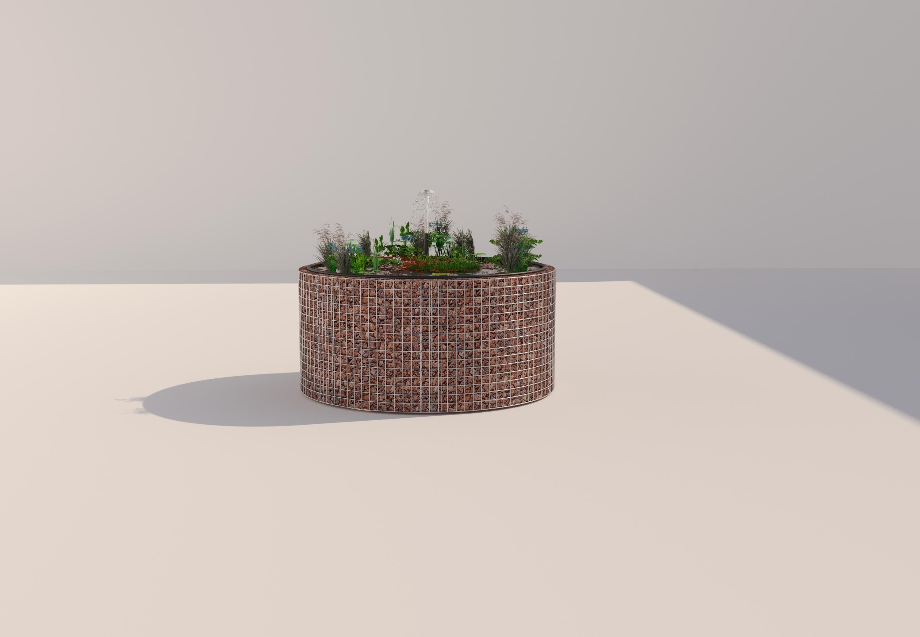 Gabionupphöjd damm, rund, ytterdiameter 172 cm, höjd 80 cm, maskstorlek 5 x 5 cm, väggtjocklek 15 cm