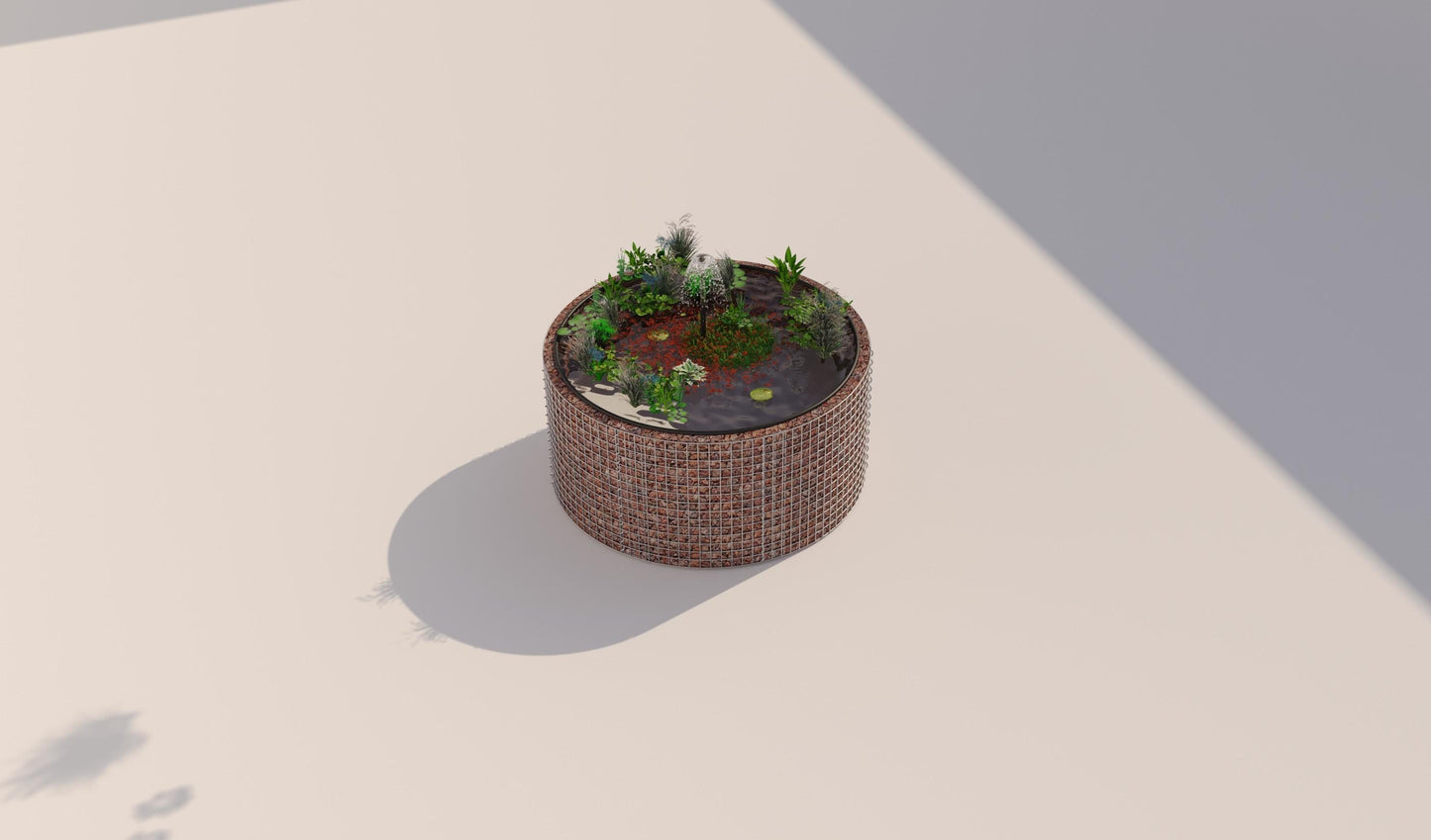 Gabionupphöjd damm, rund, ytterdiameter 172 cm, höjd 80 cm, maskstorlek 5 x 5 cm, väggtjocklek 15 cm