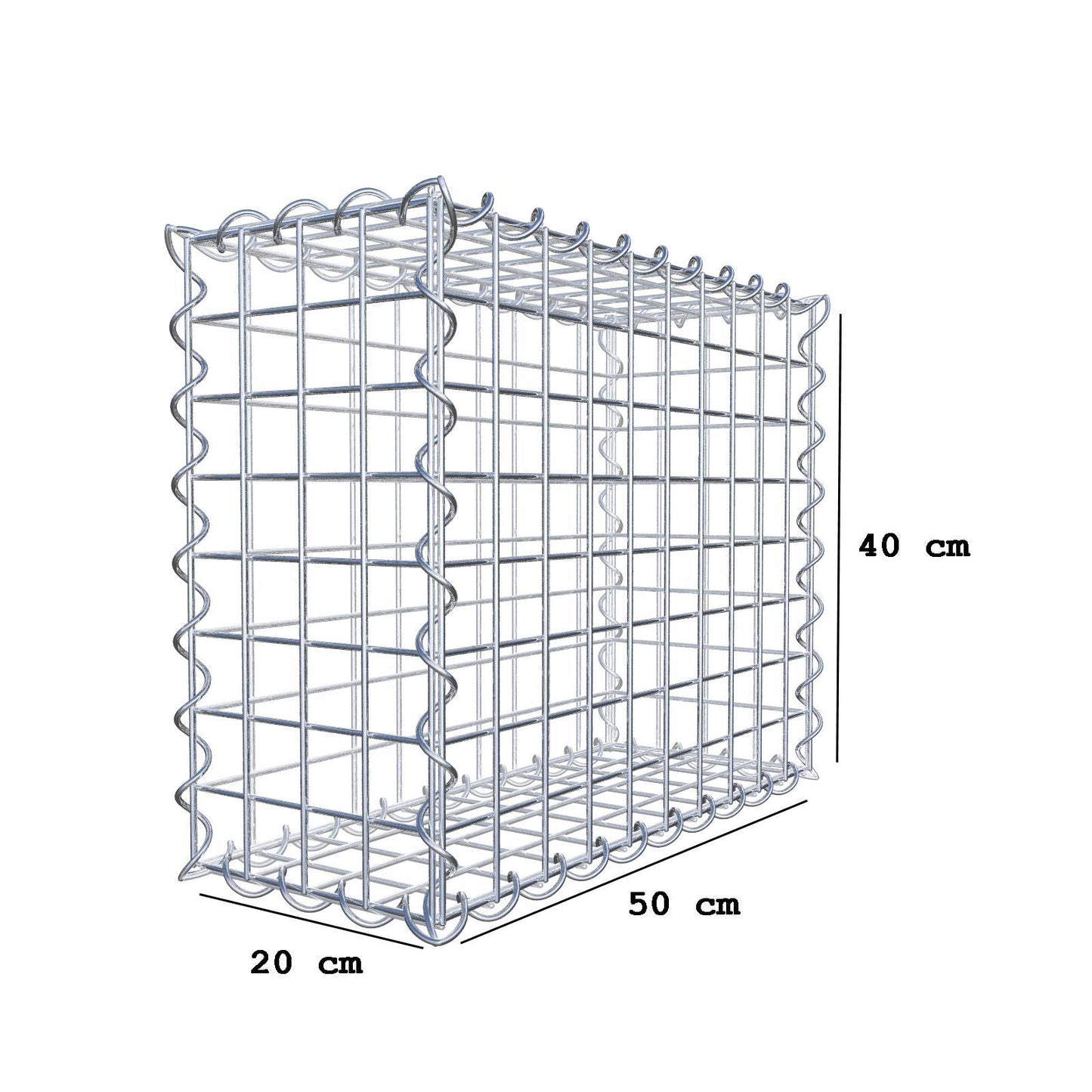 Gabione 50 cm x 40 cm x 20 cm (L x H x T), Maschenweite 5 cm x 5 cm, Spirale