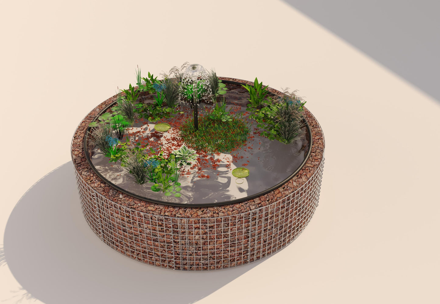 Gabionupphöjd damm, rund, ytterdiameter 202 cm, höjd 50 cm, maskstorlek 5 x 5 cm, väggtjocklek 15 cm