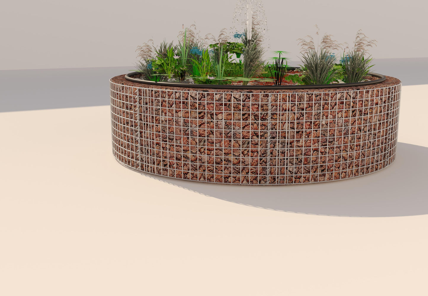 Gabionupphöjd damm, rund, ytterdiameter 202 cm, höjd 50 cm, maskstorlek 5 x 5 cm, väggtjocklek 15 cm