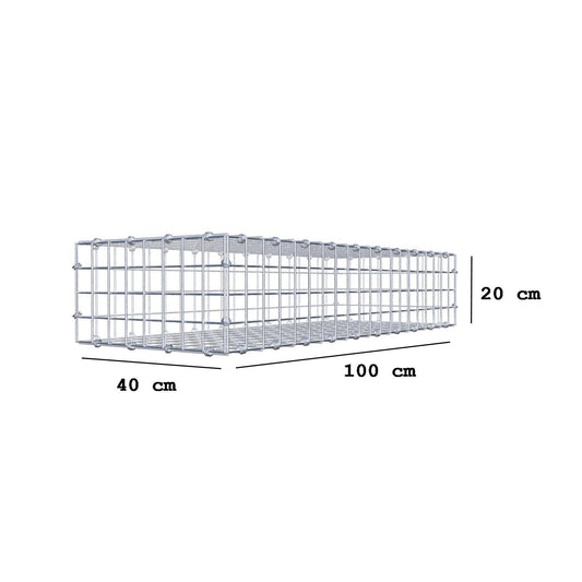 Gabion 100 cm x 20 cm x 40 cm (L x H x D), maskestørrelse 5 x 5 cm, spiralring