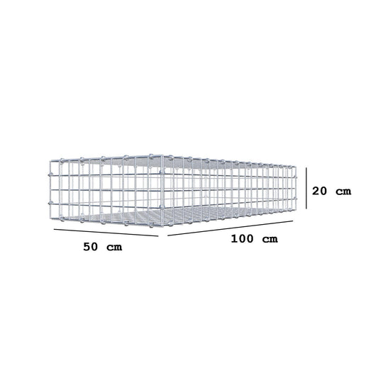 Gabion 100 cm x 20 cm x 50 cm (L x H x D), maskestørrelse 5 x 5 cm, spiralring