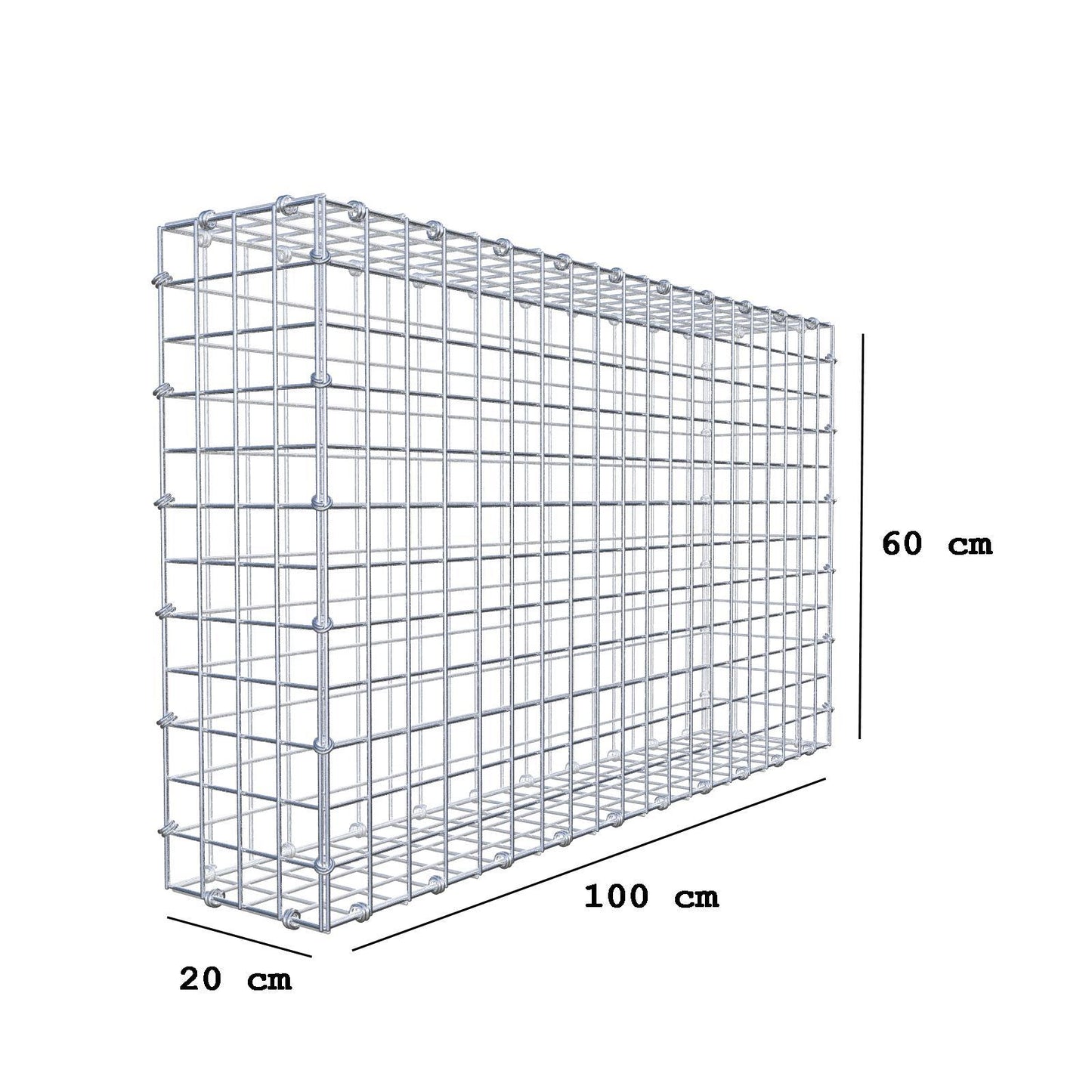 Gabion 100 cm x 60 cm x 20 cm (L x H x D), maskstorlek 5 x 5 cm, spiralring