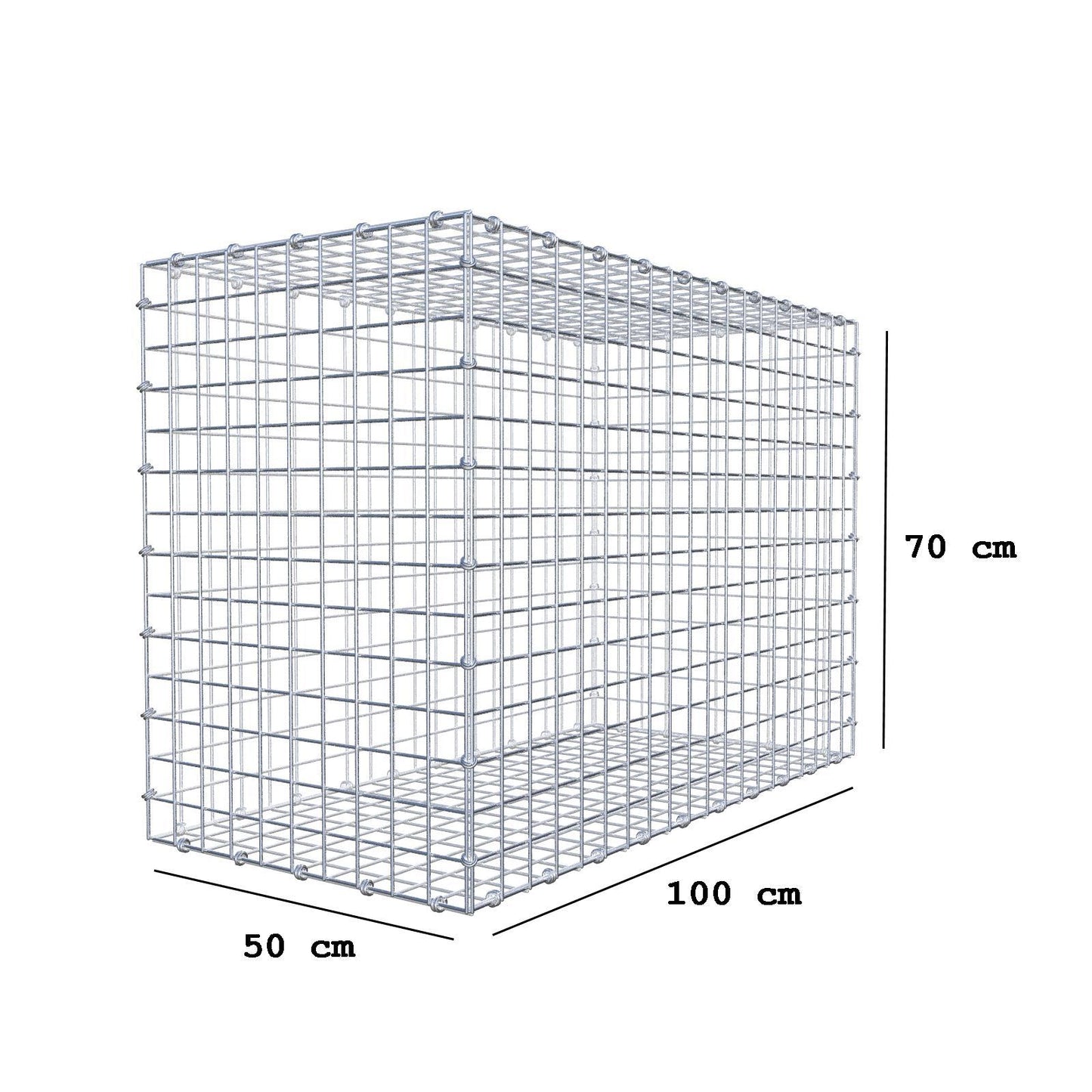 Gabion 100 cm x 70 cm x 50 cm (L x H x D), maskestørrelse 5 x 5 cm, spiralring