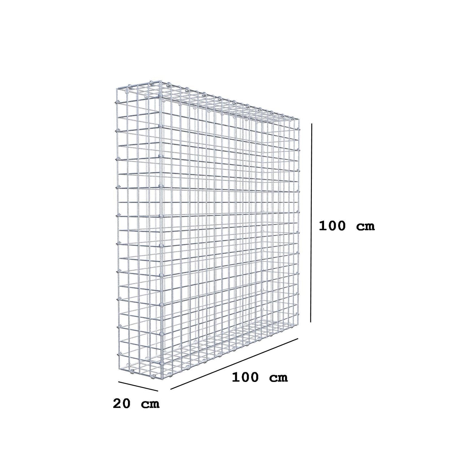 Gabion 100 cm x 100 cm x 20 cm (L x H x D), mesh size 5 x 5 cm, spiral ring