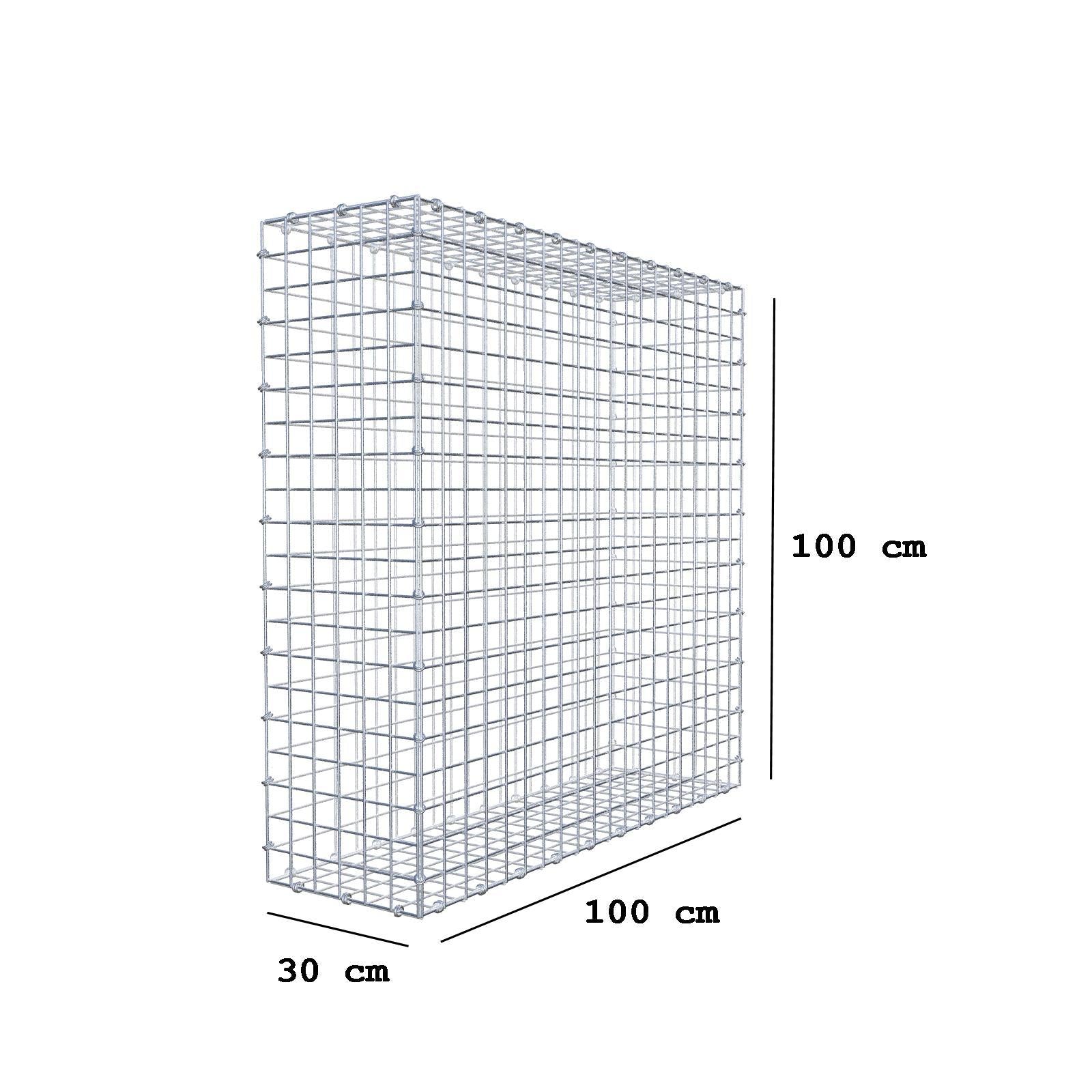 Gabion 100 cm x 100 cm x 30 cm (L x H x D), maskestørrelse 5 x 5 cm, spiralring