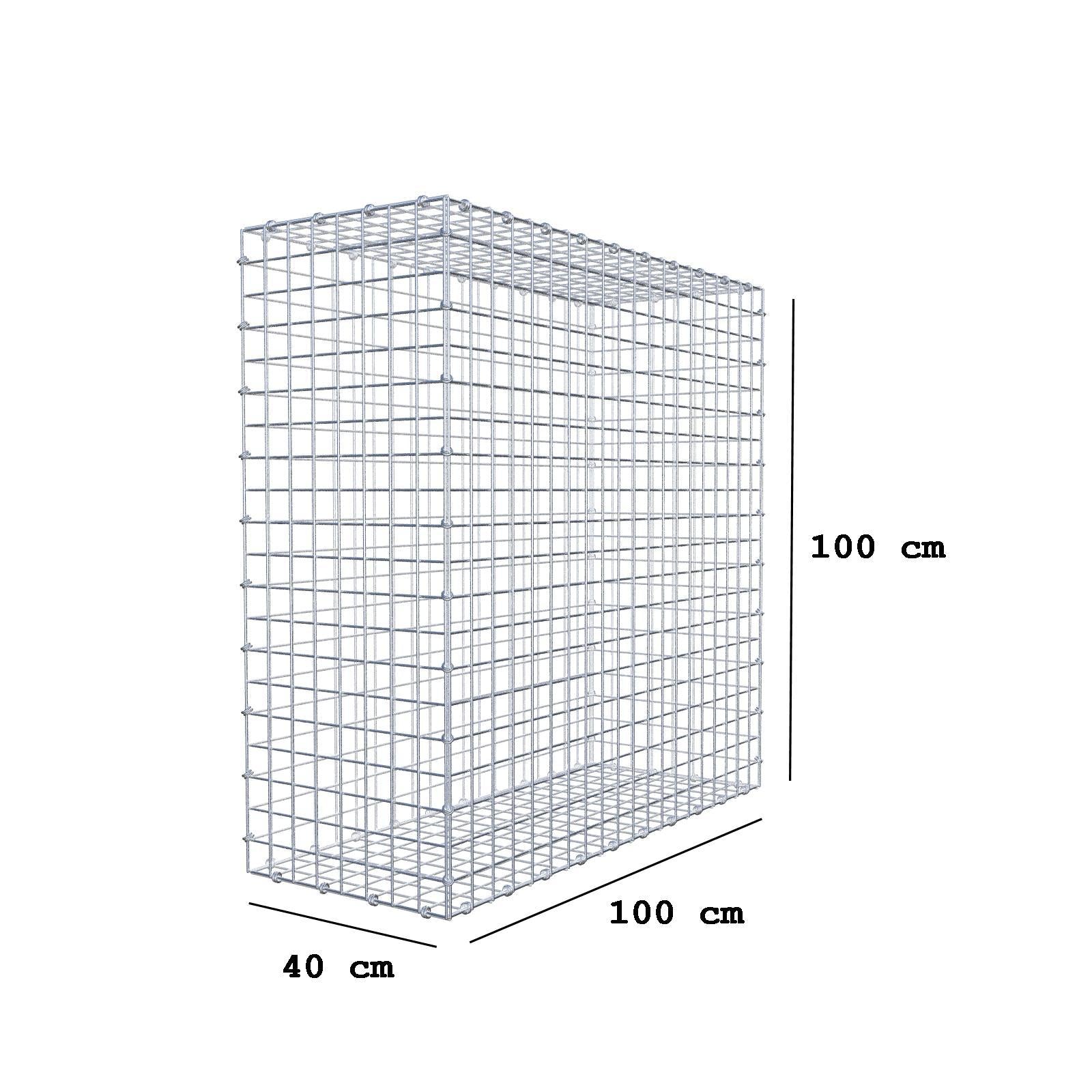Gabion 100 cm x 100 cm x 40 cm (L x H x D), maskestørrelse 5 x 5 cm, spiralring