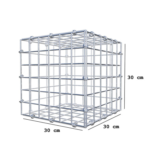 Gabion 30 cm x 30 cm x 30 cm (L x H x D), maskestørrelse 5 x 5 cm, spiralring