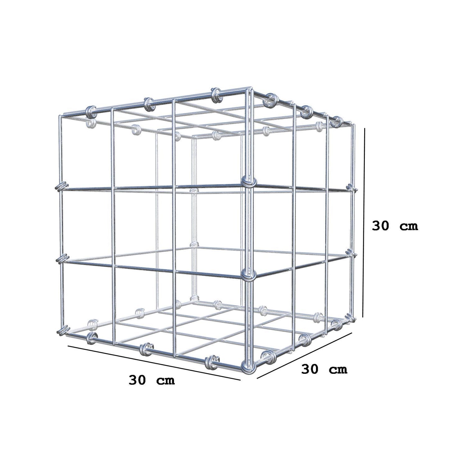 Gabion 30 cm x 30 cm x 30 cm (L x H x D), maskstorlek 10 x 10 cm, spiralring