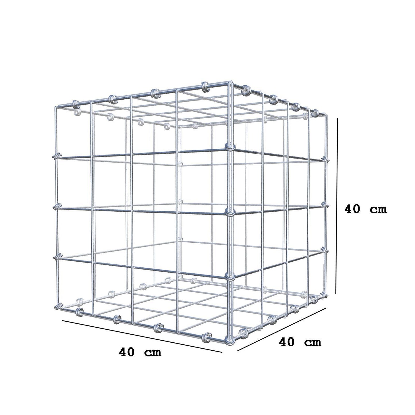 Gabion 40 cm x 40 cm x 40 cm (L x H x D), maskstorlek 10 x 10 cm, spiralring