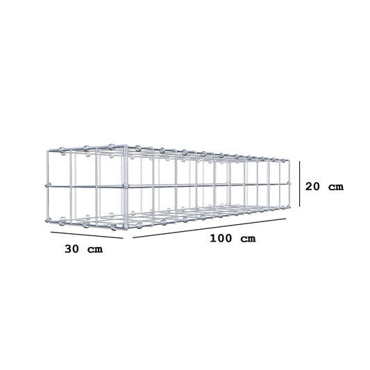 Gabion 100 cm x 20 cm x 30 cm (L x H x D), maskstorlek 10 x 10 cm, spiralring