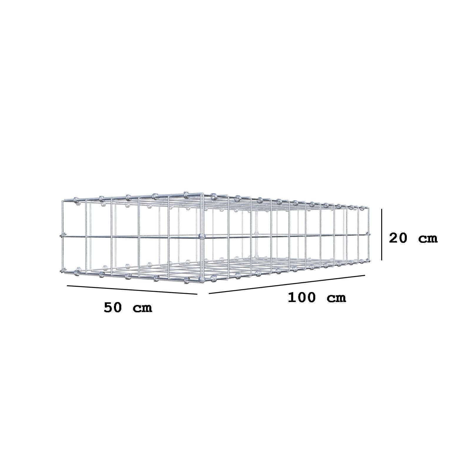 Gabion 100 cm x 20 cm x 50 cm (L x H x D), maskestørrelse 10 x 10 cm, spiralring