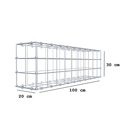 Gabion 100 cm x 30 cm x 20 cm (L x H x D), maskstorlek 10 x 10 cm, spiralring
