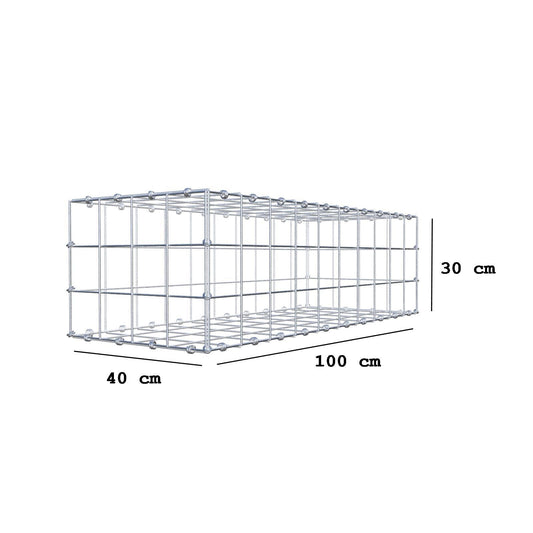 Gabione 100 cm x 30 cm x 40 cm (L x H x T), Maschenweite 10 x 10 cm, Spiralring