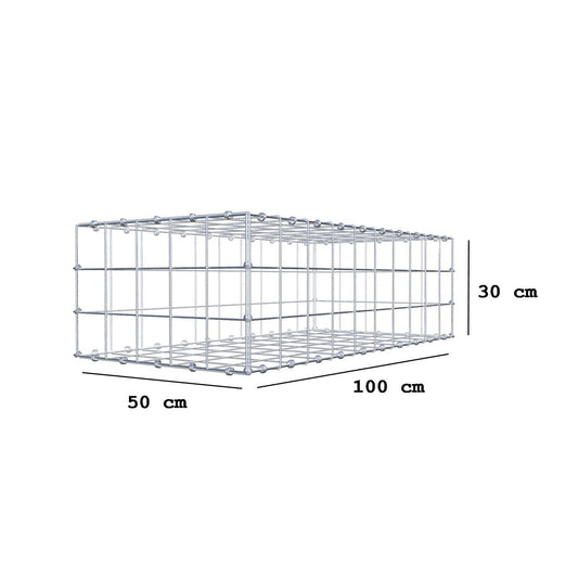 Gabion 100 cm x 30 cm x 50 cm (L x H x D), maskstorlek 10 x 10 cm, spiralring