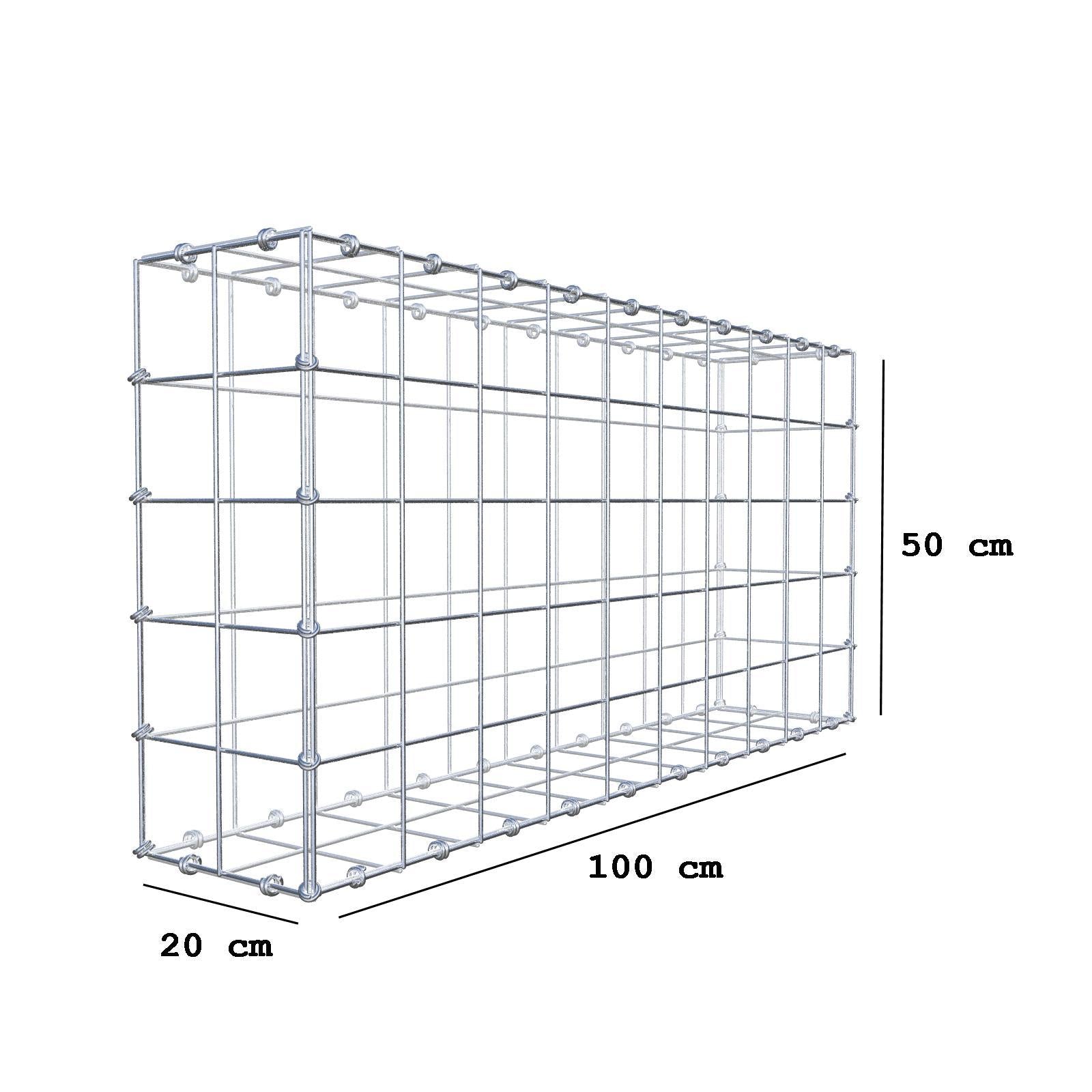 Gabion 100 cm x 50 cm x 20 cm (L x H x D), maskestørrelse 10 x 10 cm, spiralring