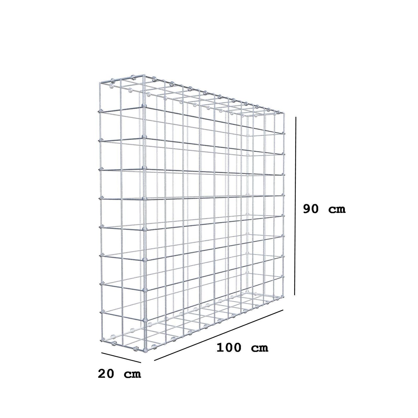 Gabione 100 cm x 90 cm x 20 cm (L x H x T), Maschenweite 10 x 10 cm, Spiralring