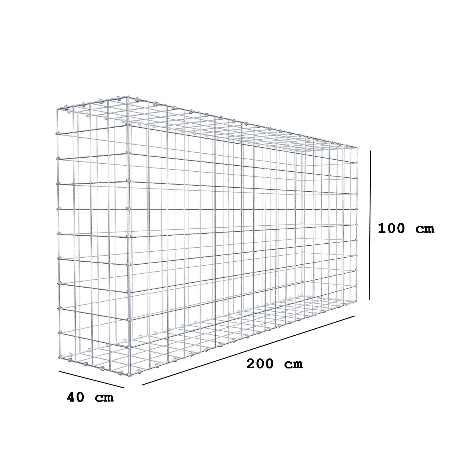 Gabion 200 cm x 100 cm x 40 cm (L x H x D), maskstorlek 10 x 10 cm, spiralring