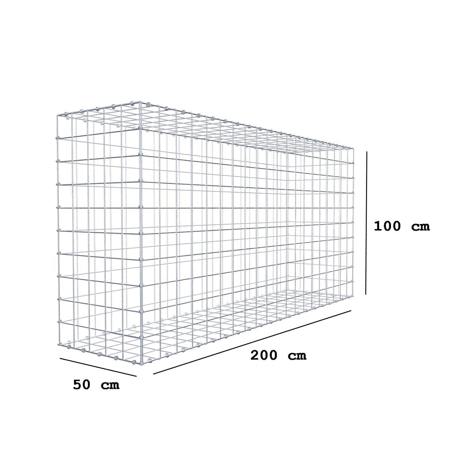 Gabion 200 cm x 100 cm x 50 cm (L x H x P), mailles 10 x 10 cm, anneau en spirale