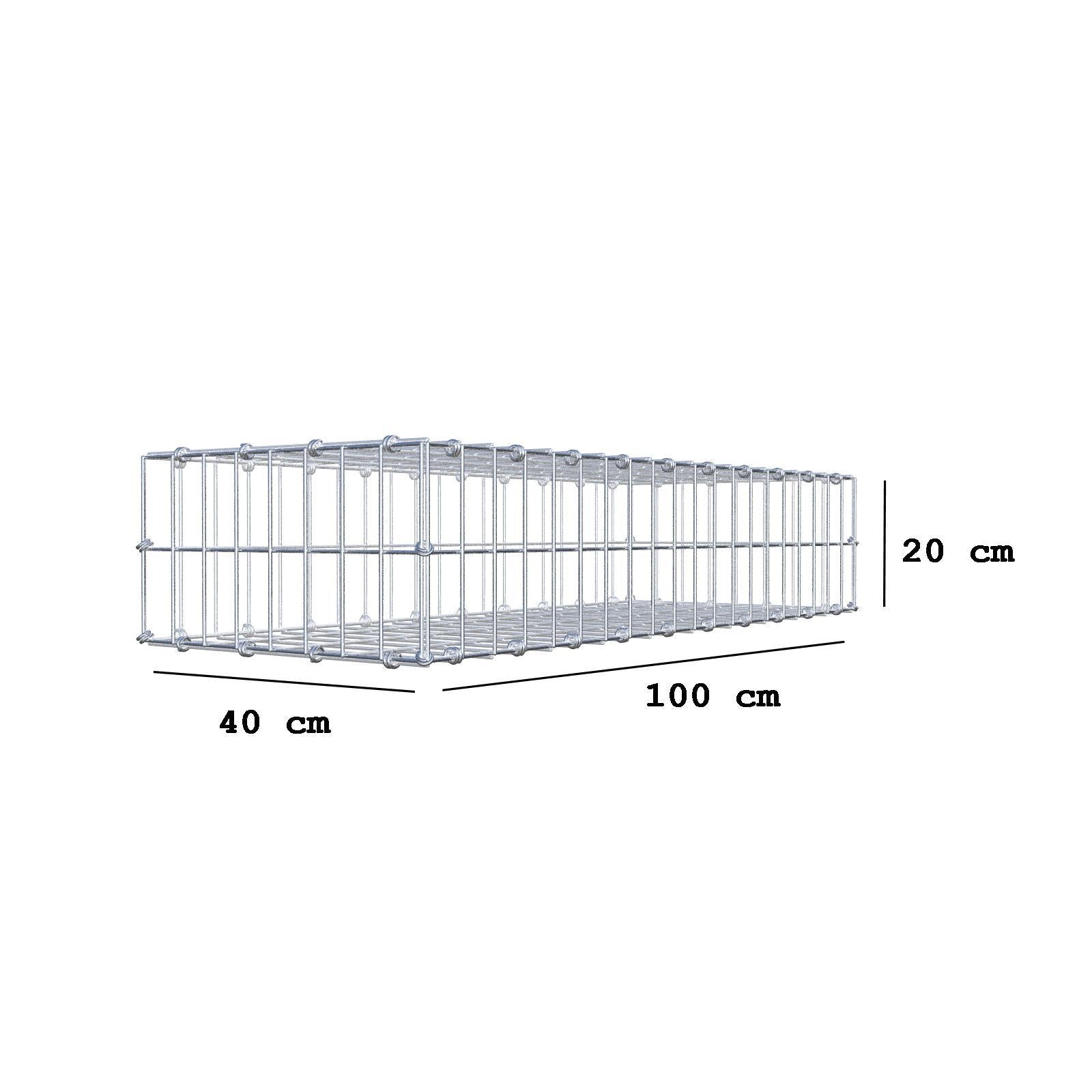 Gabione 100 cm x 20 cm x 40 cm (L x H x T), Maschenweite 5 x 10 cm, Spiralring