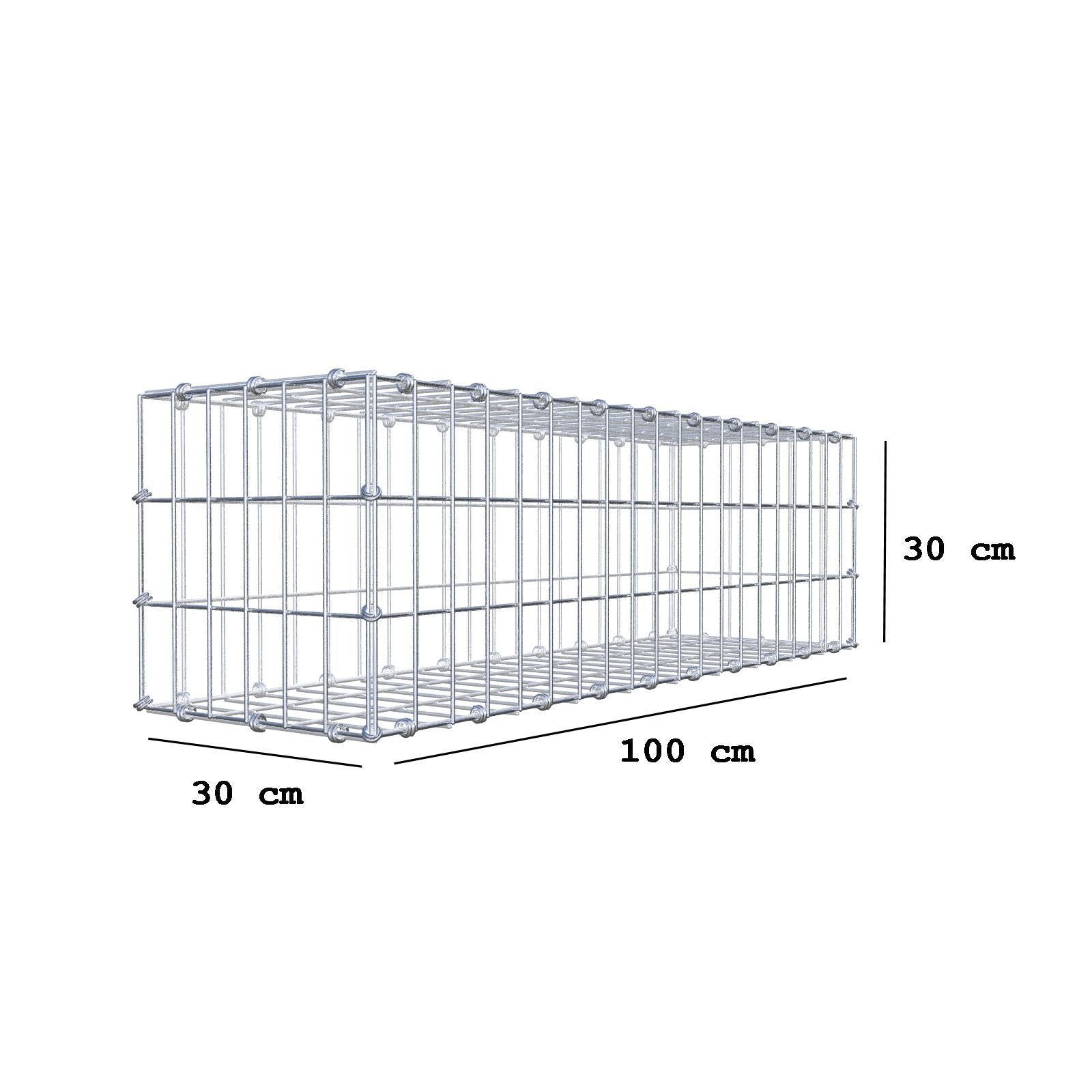 Gabione 100 cm x 30 cm x 30 cm (L x H x T), Maschenweite 5 x 10 cm, Spiralring