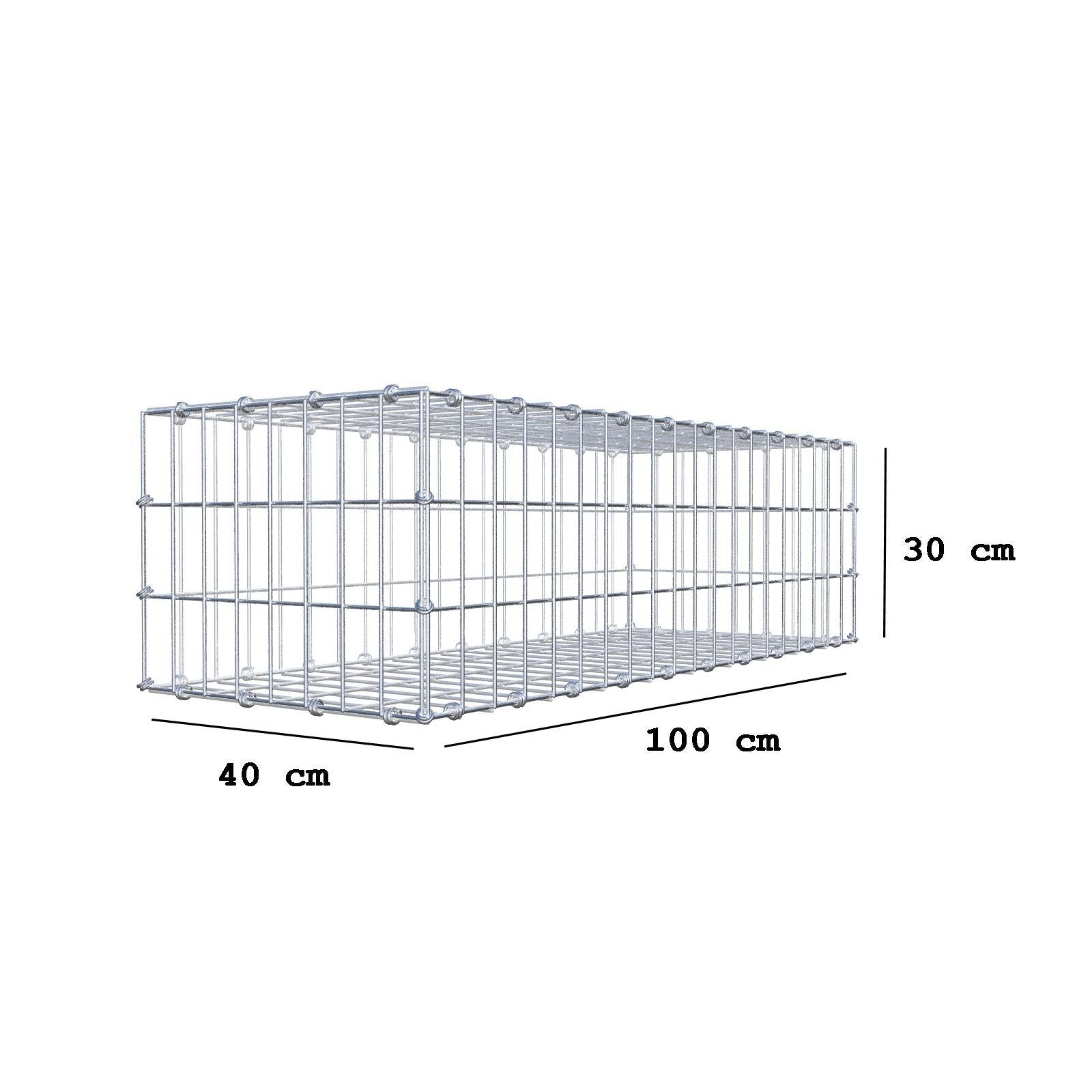 Gabione 100 cm x 30 cm x 40 cm (L x H x T), Maschenweite 5 x 10 cm, Spiralring