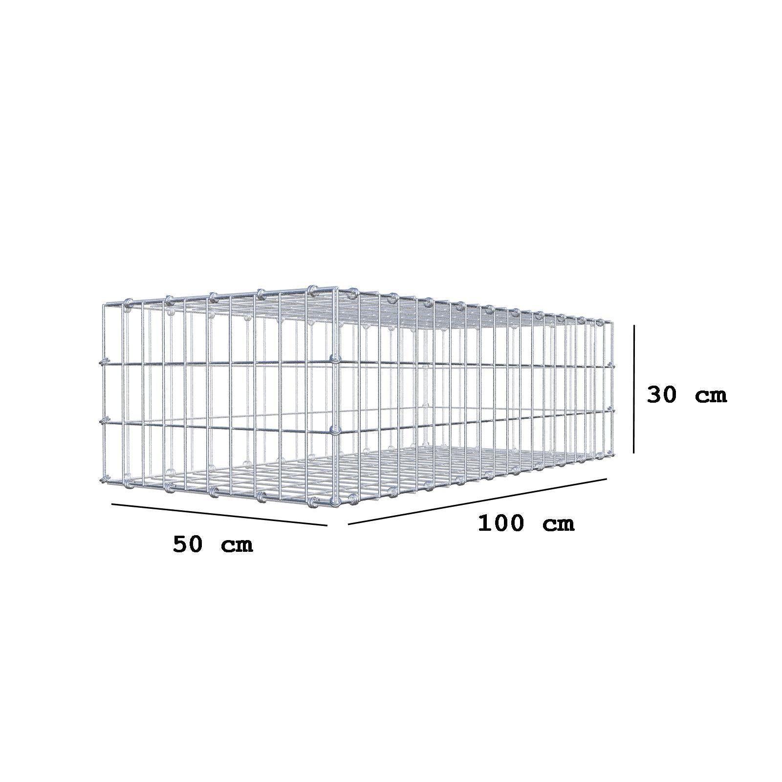Gabione 100 cm x 30 cm x 50 cm (L x H x T), Maschenweite 5 x 10 cm, Spiralring