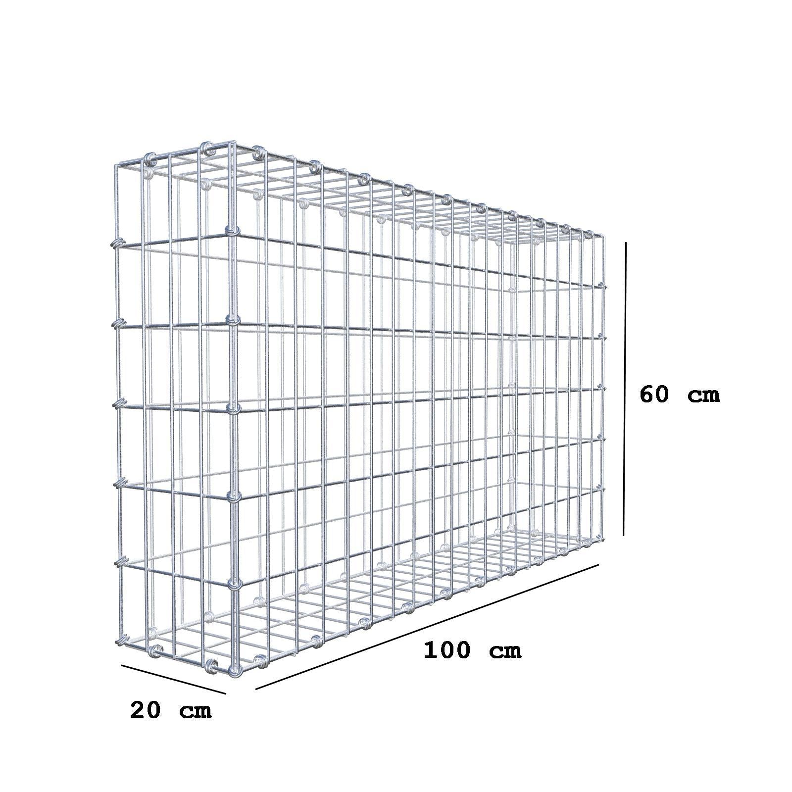 Gabione 100 cm x 60 cm x 20 cm (L x H x T), Maschenweite 5 x 10 cm, Spiralring