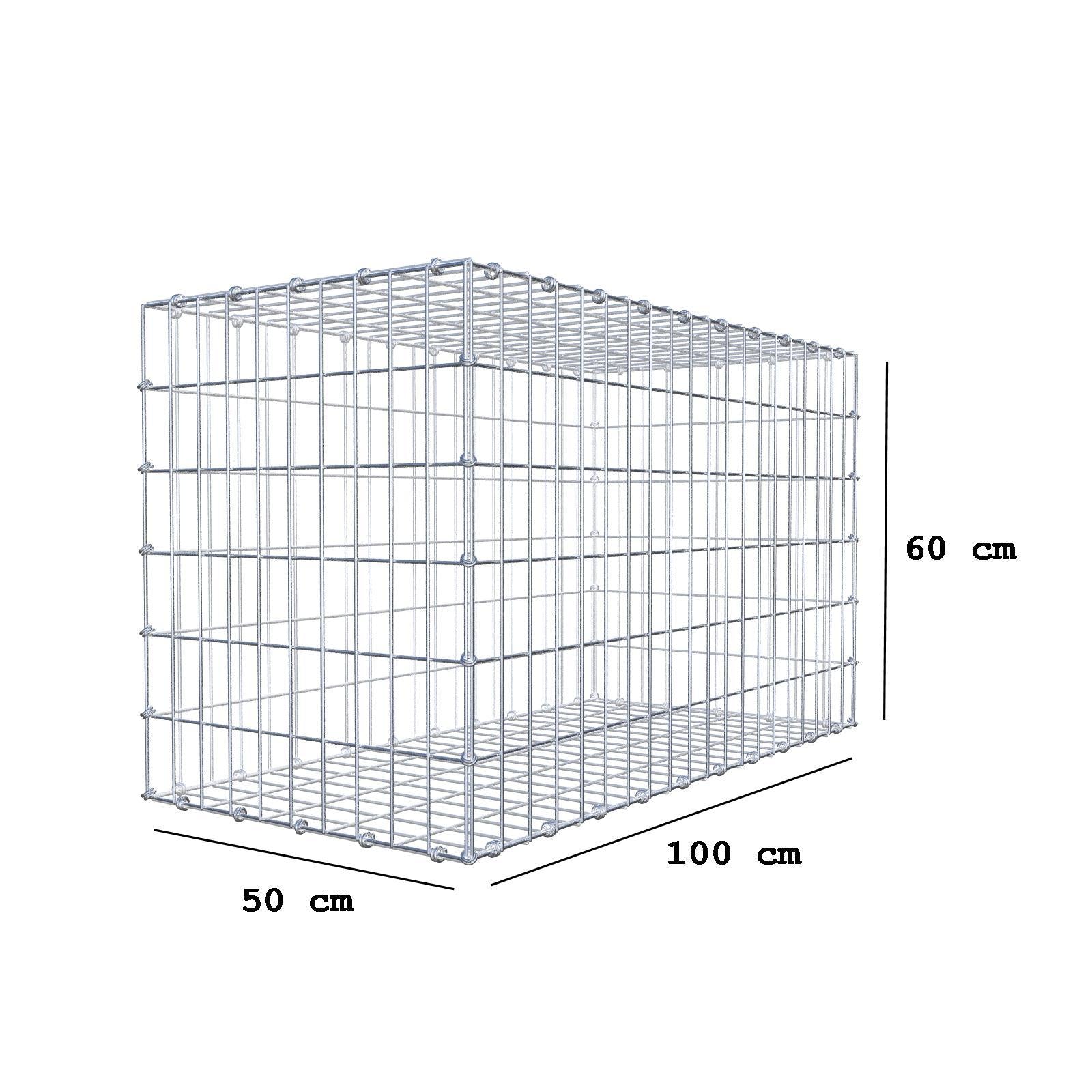 Gabione 100 cm x 60 cm x 50 cm (L x H x T), Maschenweite 5 x 10 cm, Spiralring