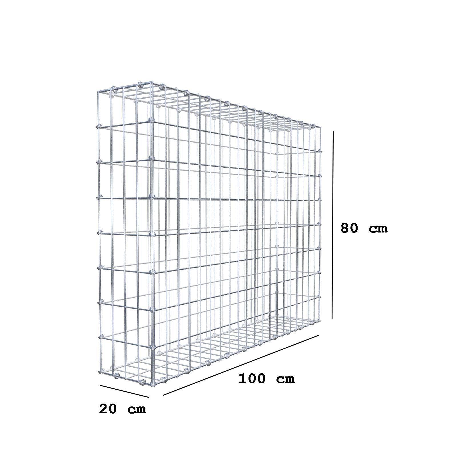 Gabione 100 cm x 80 cm x 20 cm (L x H x T), Maschenweite 5 x 10 cm, Spiralring