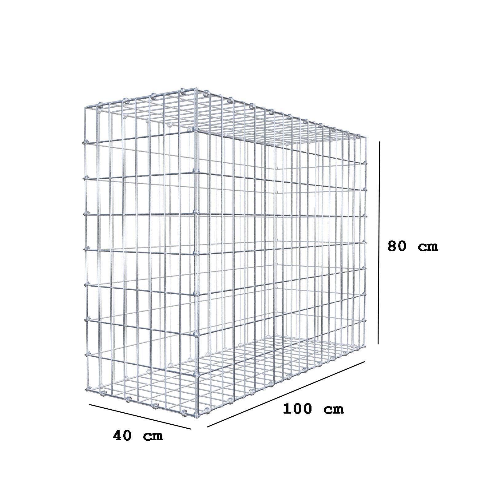 Gabione 100 cm x 80 cm x 40 cm (L x H x T), Maschenweite 5 x 10 cm, Spiralring