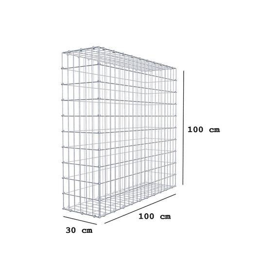 Gabion 100 cm x 100 cm x 30 cm (L x H x D), maskestørrelse 5 x 10 cm, spiralring