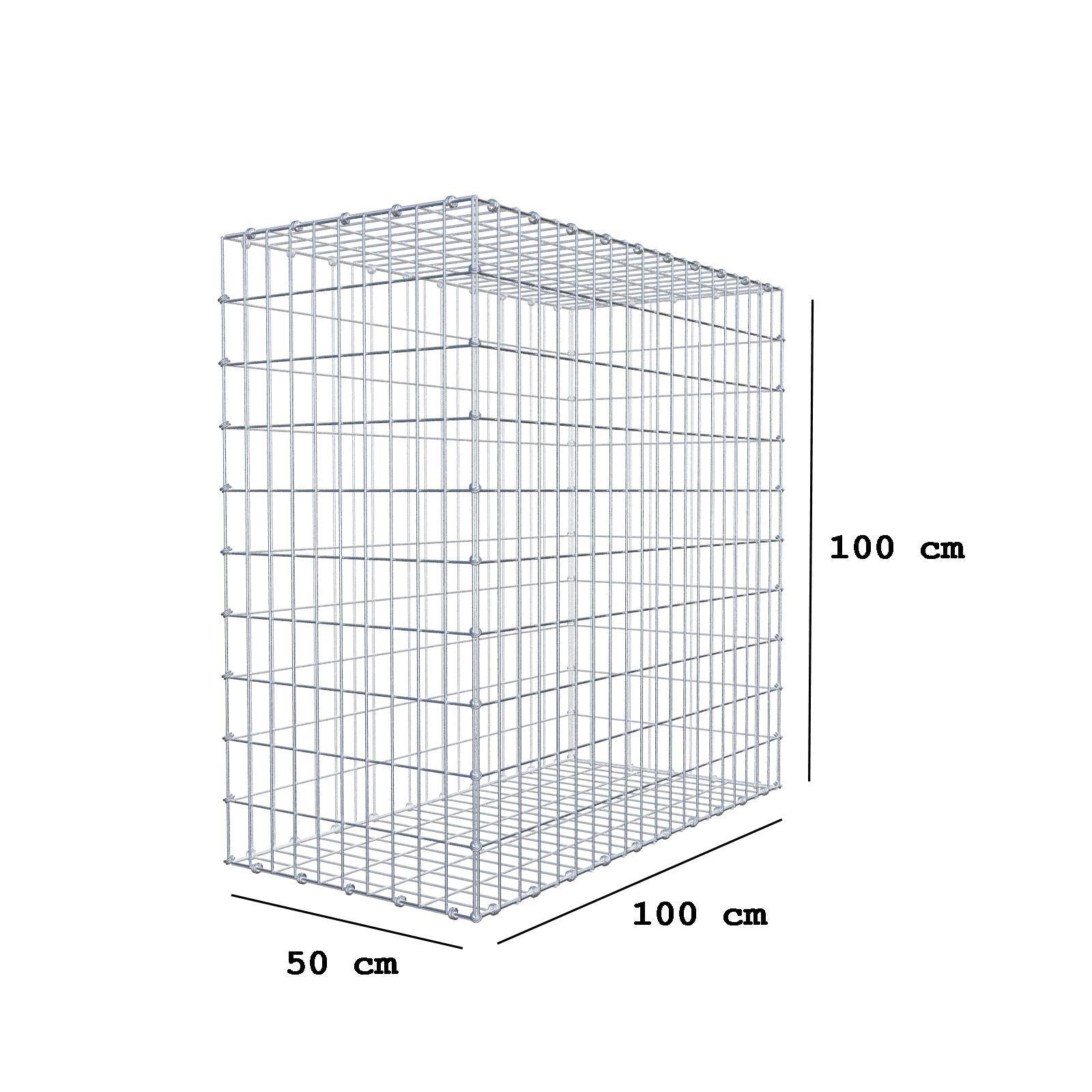 Gabione 100 cm x 100 cm x 50 cm (L x H x T), Maschenweite 5 x 10 cm, Spiralring