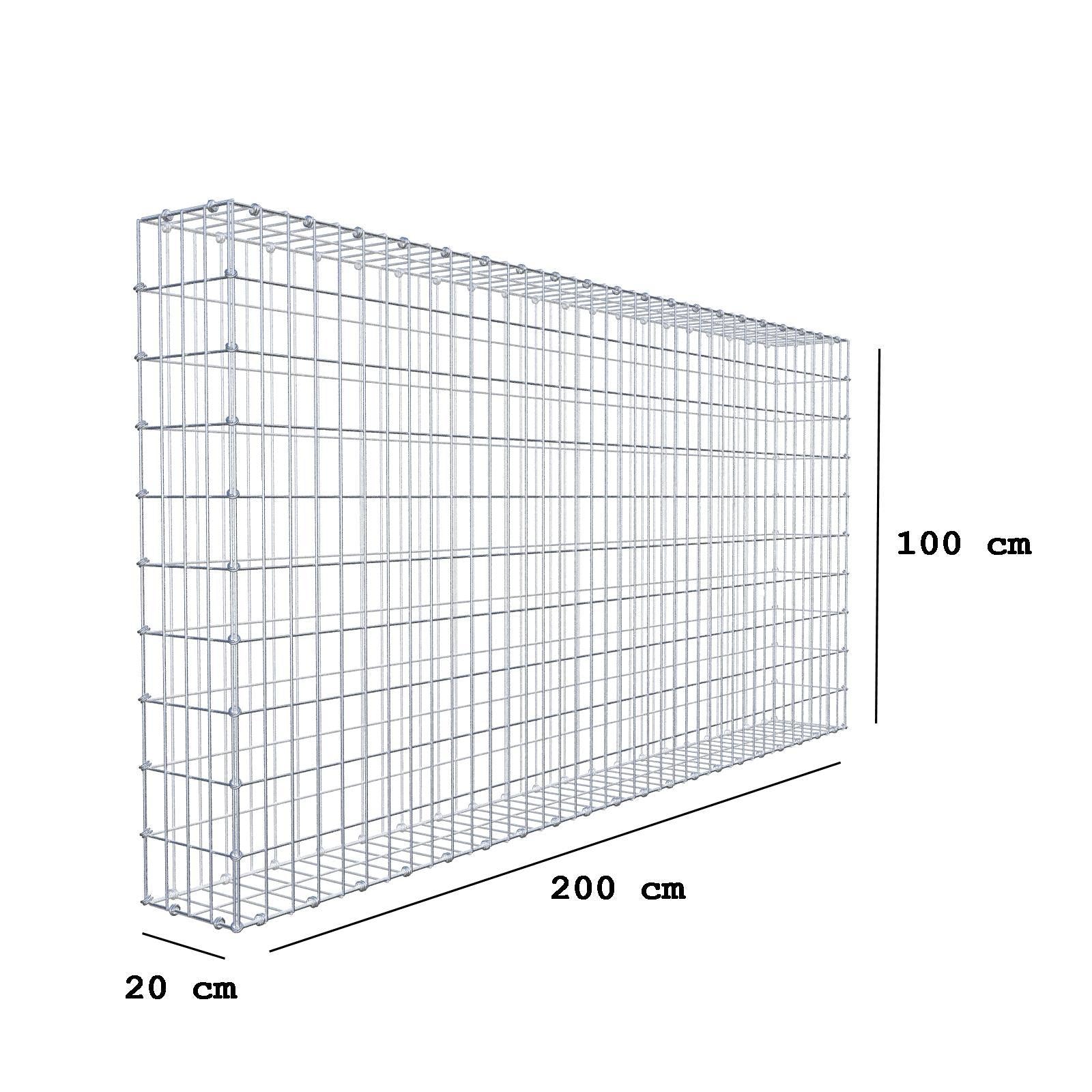 Gabione 200 cm x 100 cm x 20 cm (L x H x T), Maschenweite 5 x 10 cm, Spiralring