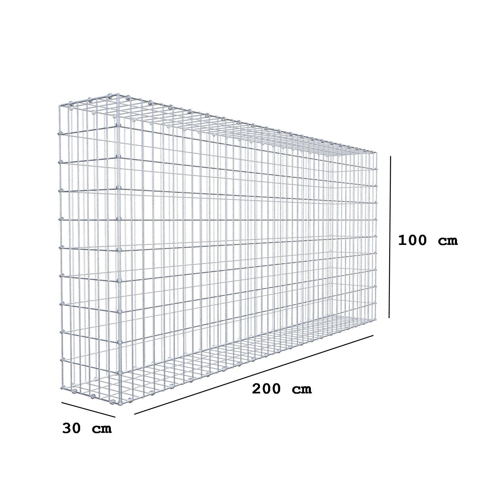 Gabione 200 cm x 100 cm x 30 cm (L x H x T), Maschenweite 5 x 10 cm, Spiralring