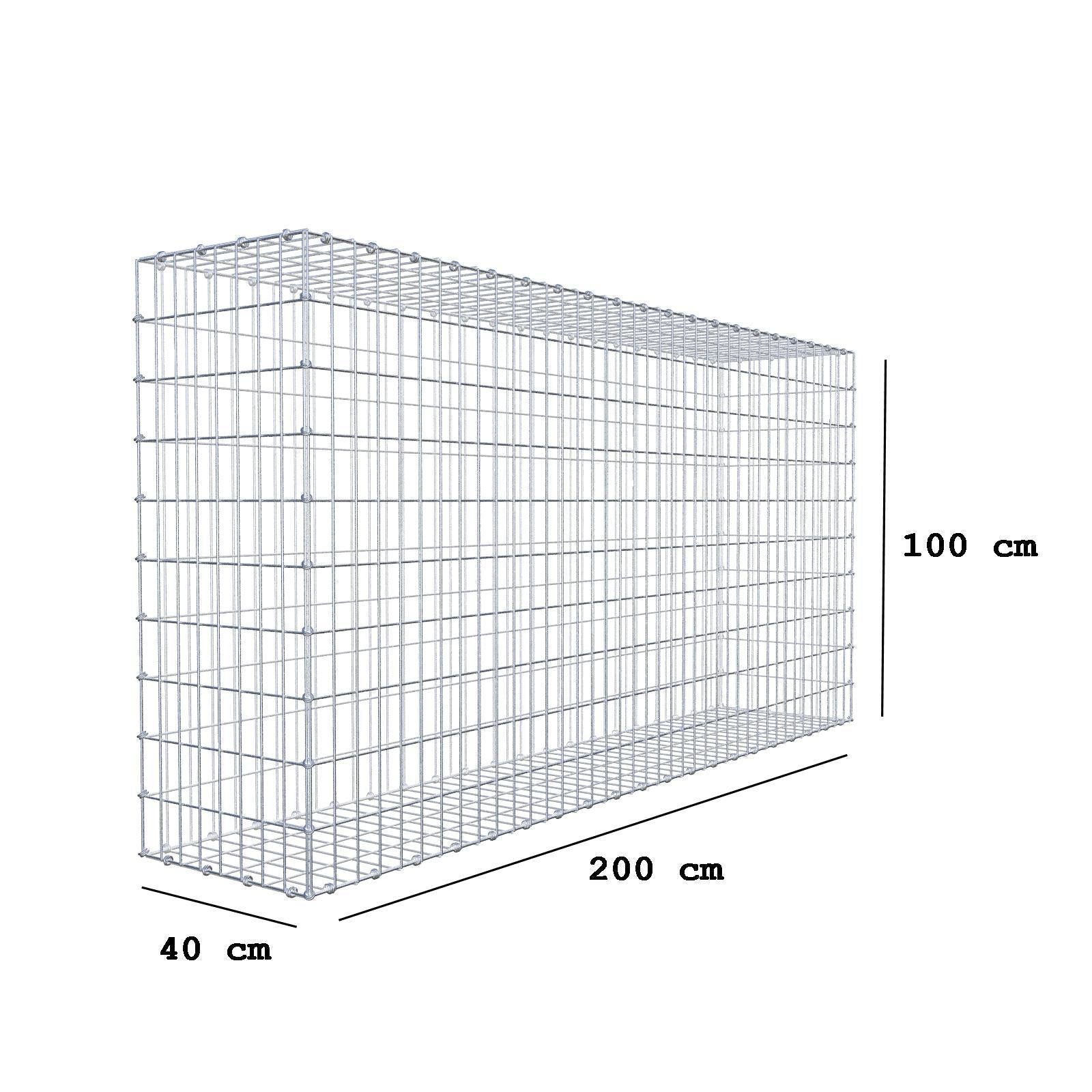 Gabione 200 cm x 100 cm x 40 cm (L x H x T), Maschenweite 5 x 10 cm, Spiralring
