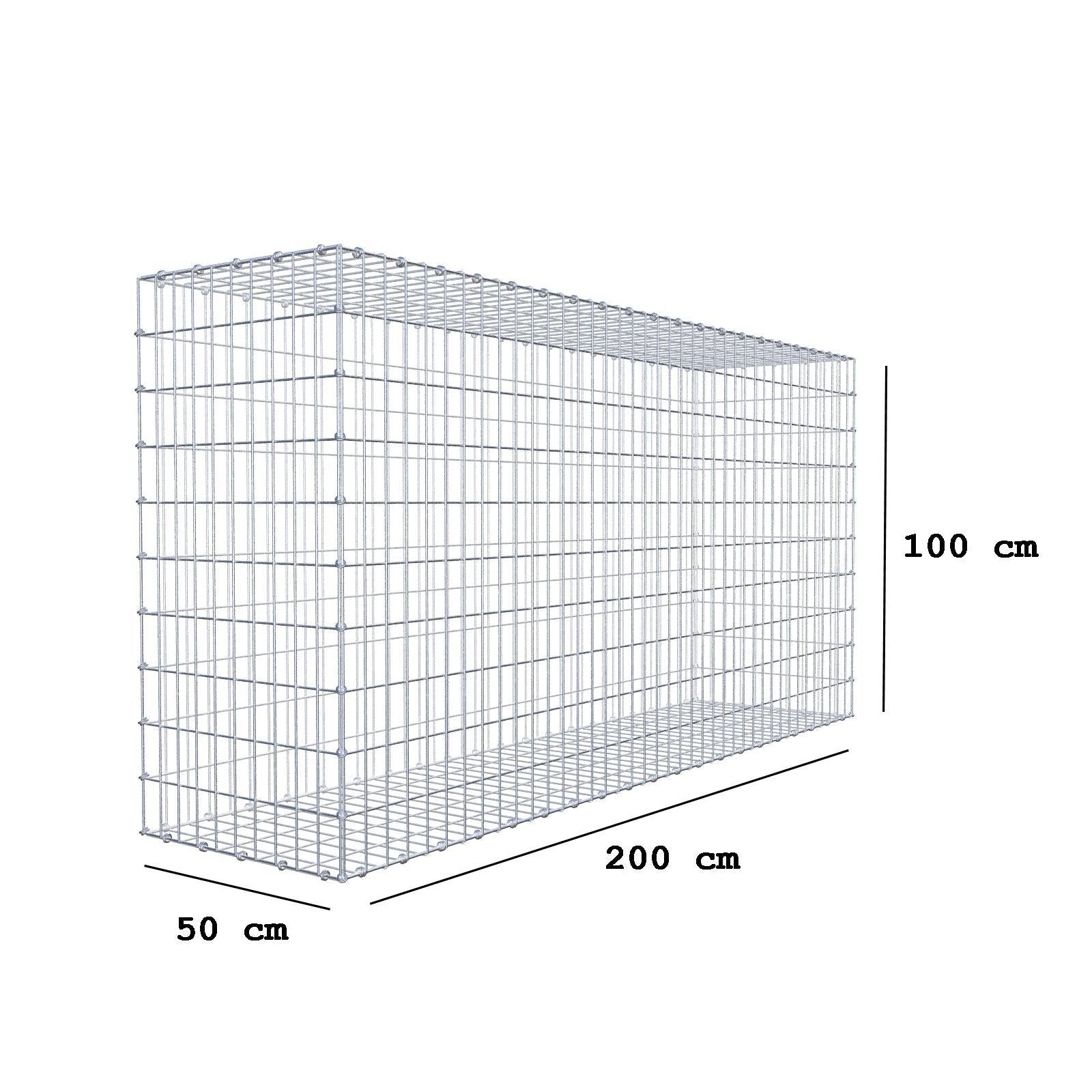 Gabione 200 cm x 100 cm x 50 cm (L x H x T), Maschenweite 5 x 10 cm, Spiralring
