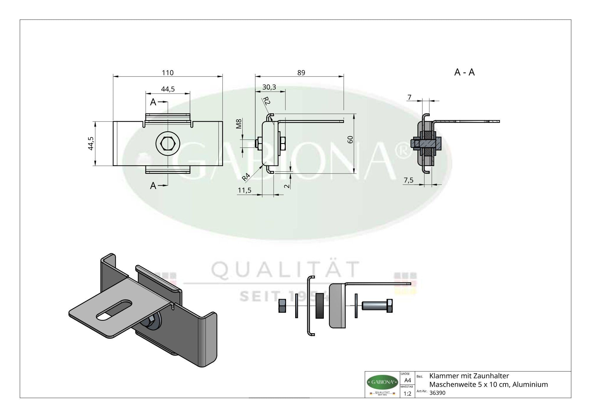 Morsetto con supporto per recinzione Larghezza rete 5 x 10 cm, alluminio