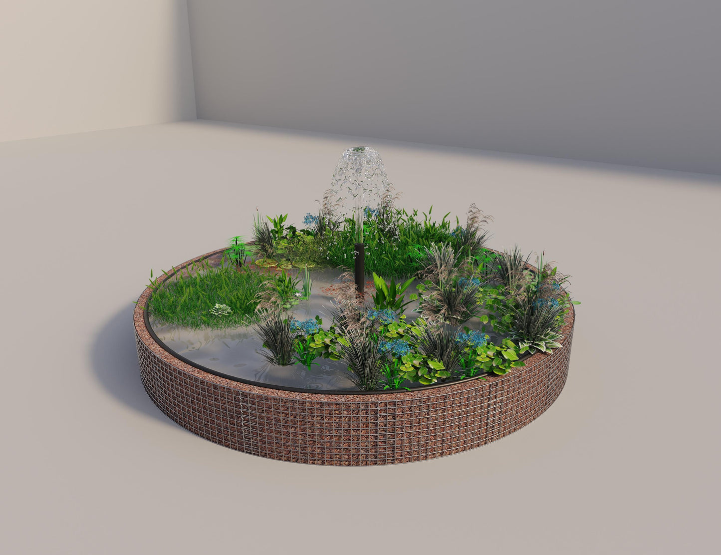 Gabion upphöjd damm rund, ytterdiameter 382 cm, höjd 50 cm, maskstorlek 5 x 5 cm, väggtjocklek 15 cm