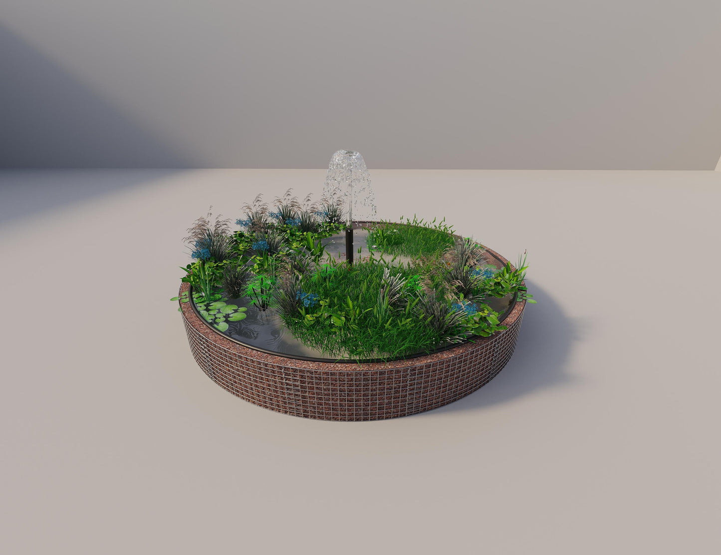 Gabion upphöjd damm rund, ytterdiameter 382 cm, höjd 50 cm, maskstorlek 5 x 5 cm, väggtjocklek 15 cm