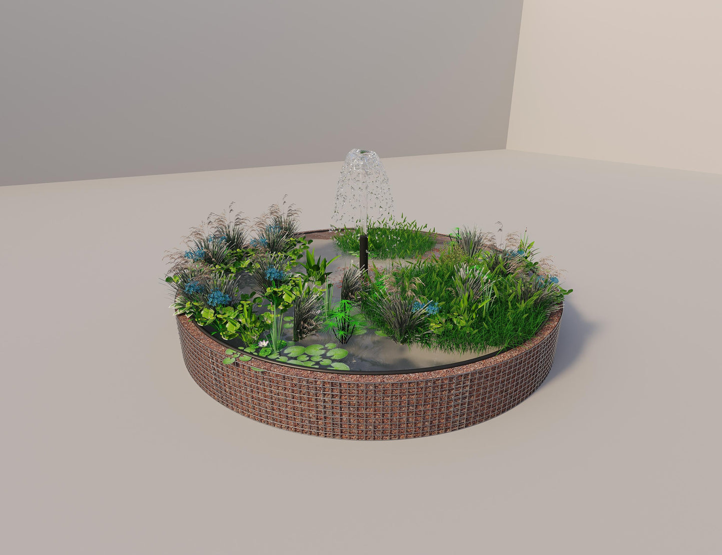 Gabion upphöjd damm rund, ytterdiameter 382 cm, höjd 50 cm, maskstorlek 5 x 5 cm, väggtjocklek 15 cm