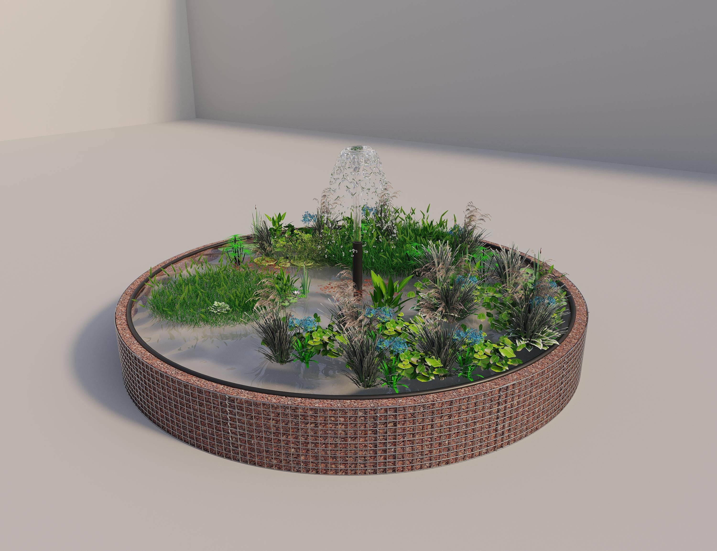 Gabion upphöjd damm rund, ytterdiameter 412 cm, höjd 50 cm, maskstorlek 5 x 5 cm, väggtjocklek 15 cm