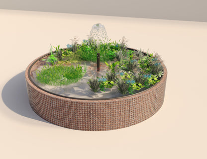 Estanque elevado de gaviones redondo, diámetro exterior 412 cm, altura 80 cm, luz de malla 5 x 5 cm, espesor de pared 15 cm