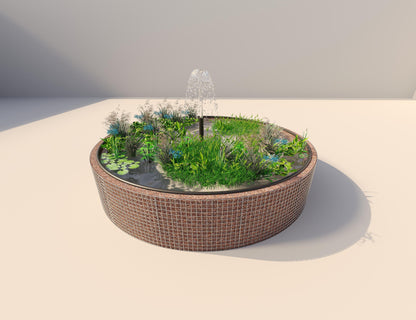 Estanque elevado de gaviones redondo, diámetro exterior 412 cm, altura 80 cm, luz de malla 5 x 5 cm, espesor de pared 15 cm