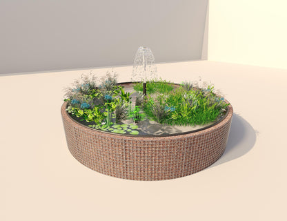 Estanque elevado de gaviones redondo, diámetro exterior 412 cm, altura 80 cm, luz de malla 5 x 5 cm, espesor de pared 15 cm