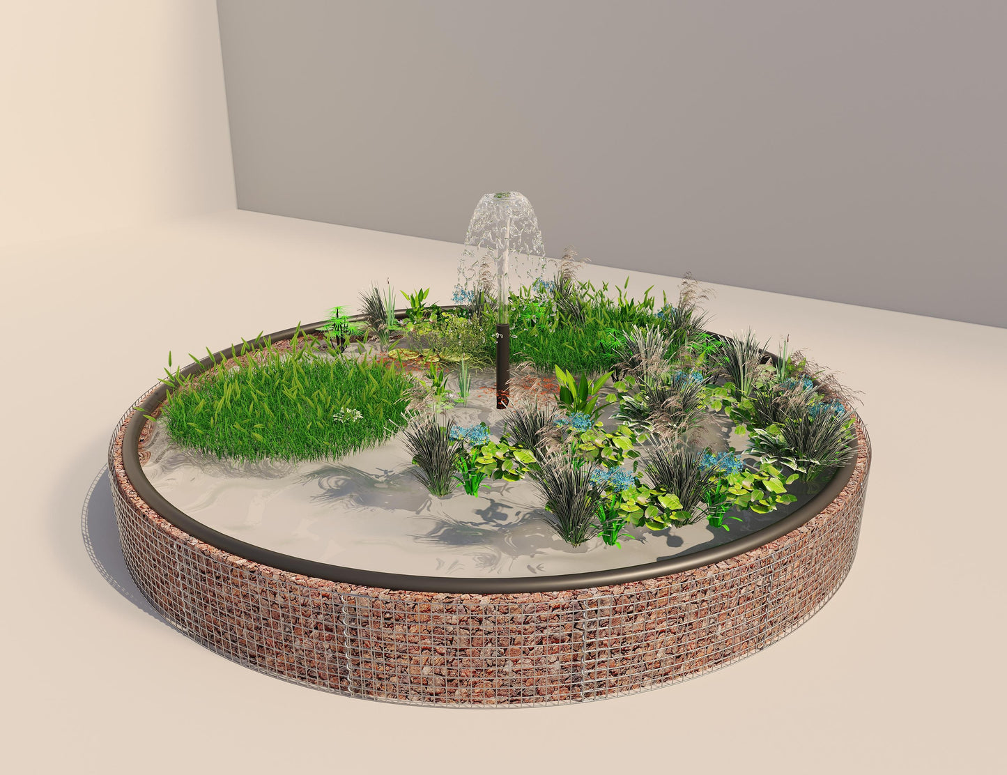 Gabionupphöjd damm, rund, ytterdiameter 472 cm, höjd 50 cm, maskstorlek 5 x 5 cm, väggtjocklek 15 cm